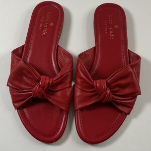 Kate Spade Red Leather Bow Slide Sandals Size 8.5